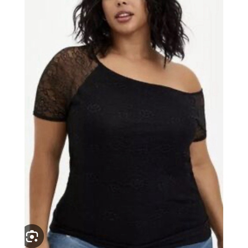 Torrid Callie Off Shoulder Lace Top 1X Black Floral Sheer Lined NWT Plus